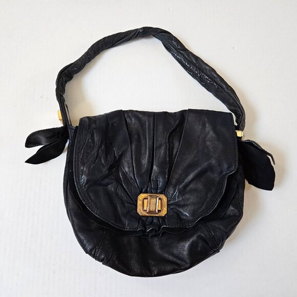 Vintage Juicy Couture Purse Black Leather Shoulder Bag Butter Soft Y2K - Picture 1 of 12
